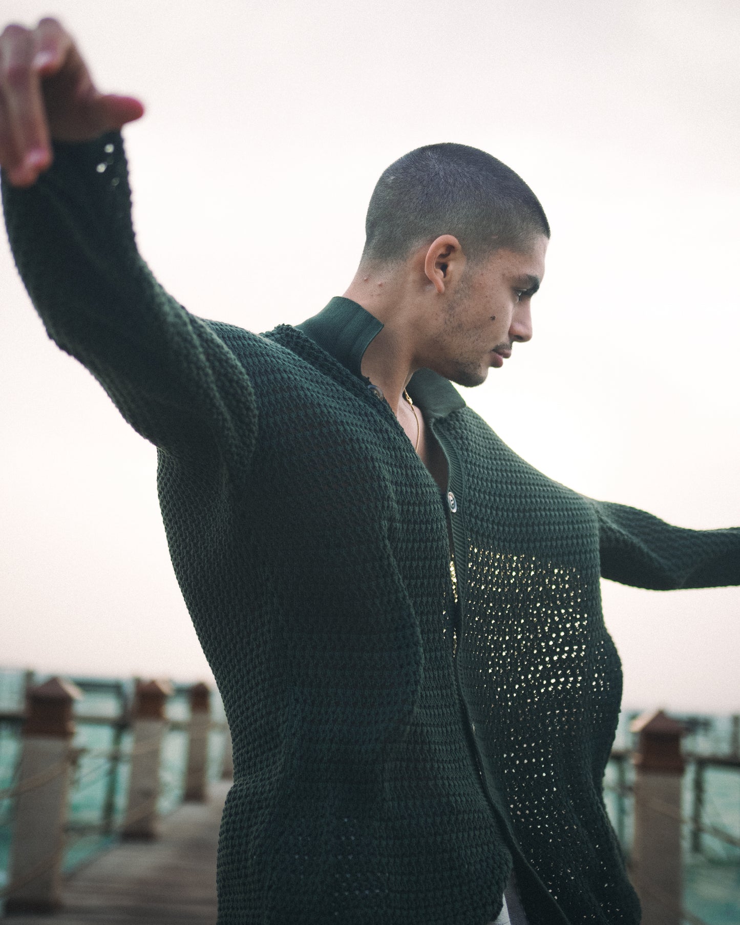 Navy Green Crochet Shirt