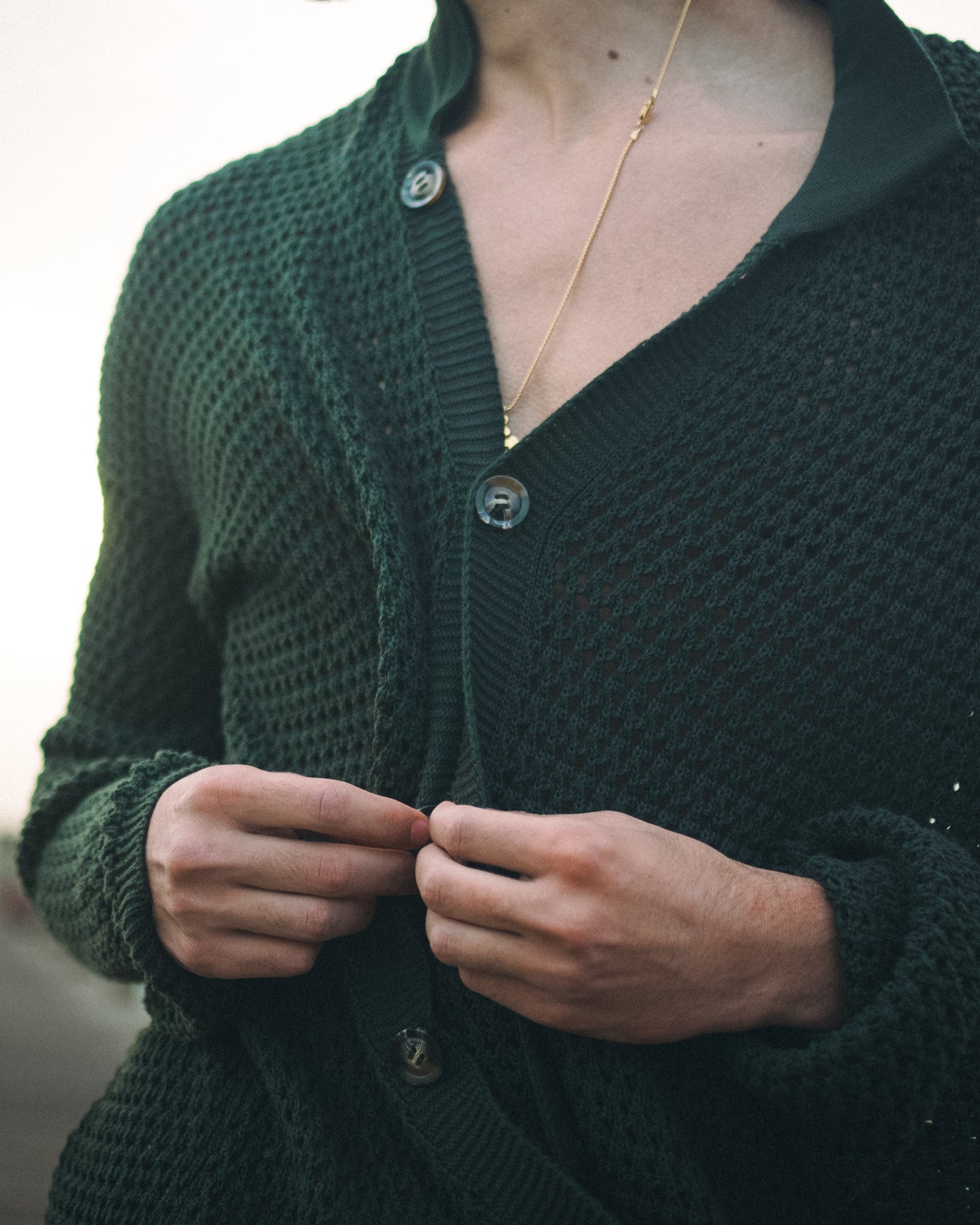 Navy Green Crochet Shirt