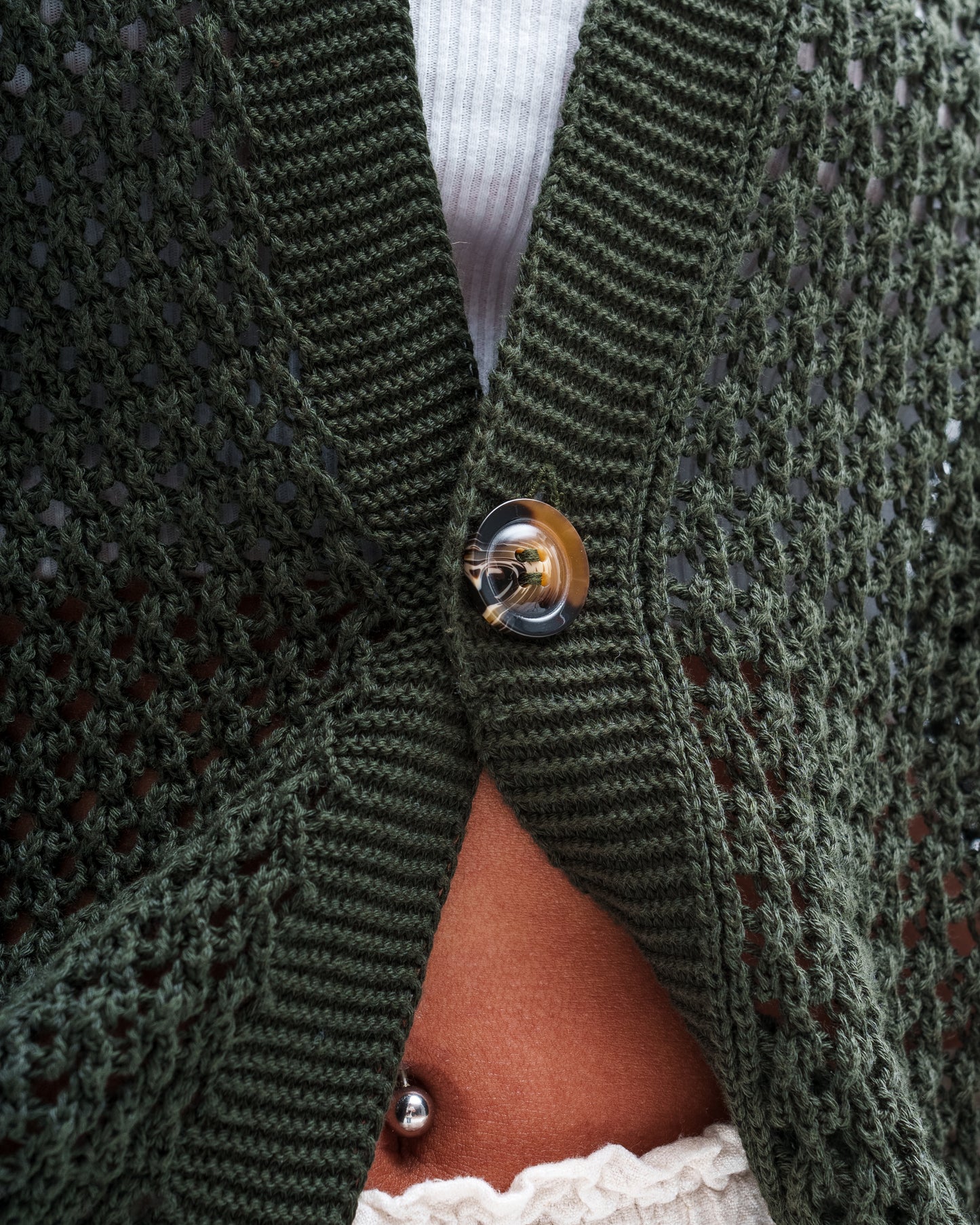 Navy Green Crochet Shirt